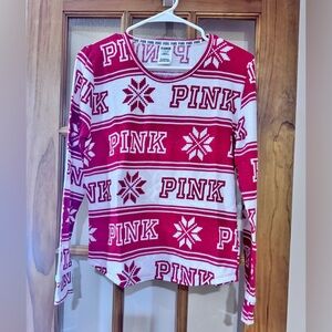 Victoria's Secret PINK Red and White Logo Knit Top